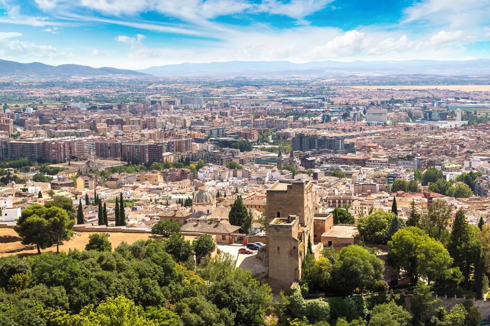 Panoramic aerial view of Granada in a beautiful summer day, Spain