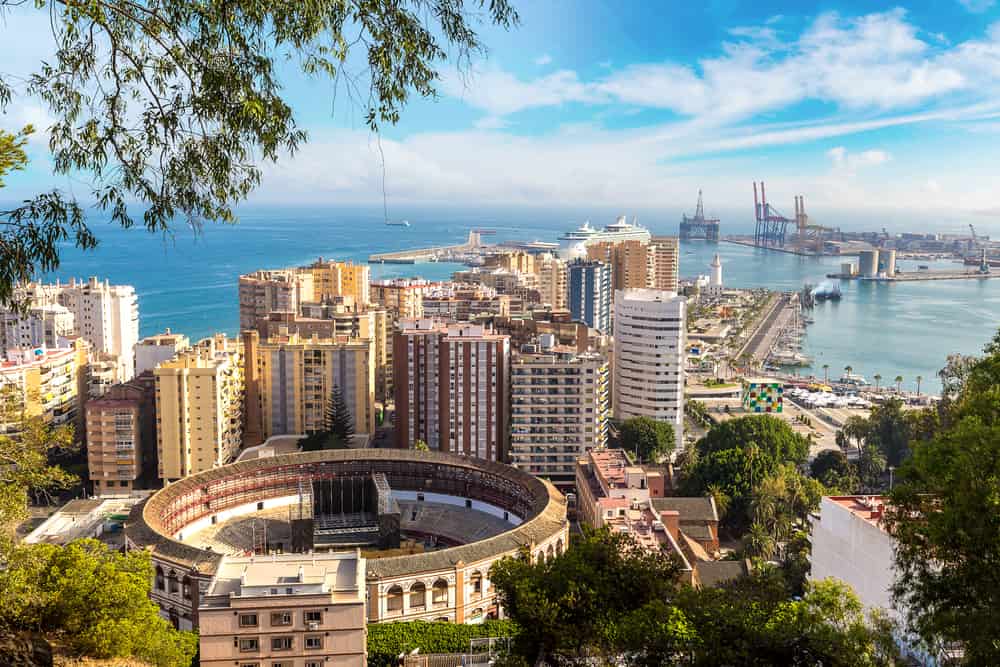 Panoramic aerial view of Malaga on a beautiful summer day, in Spain