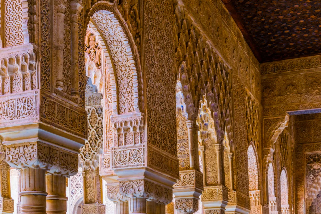 detail of a beautiful decoration of the alhambra palace in spain.