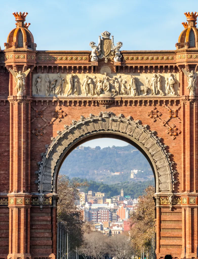 The Arc de Triomf is a memorial arch built in the Neo-Mudejar style as main access gate for the 1888 Barcelona World Fair.