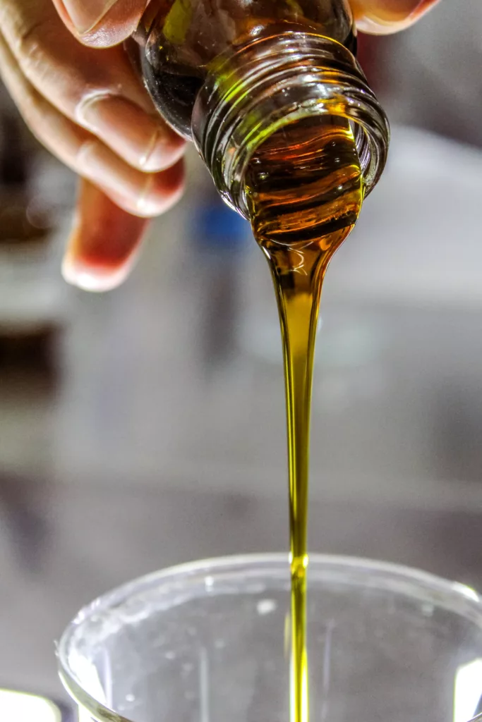 Pouring of olive oil