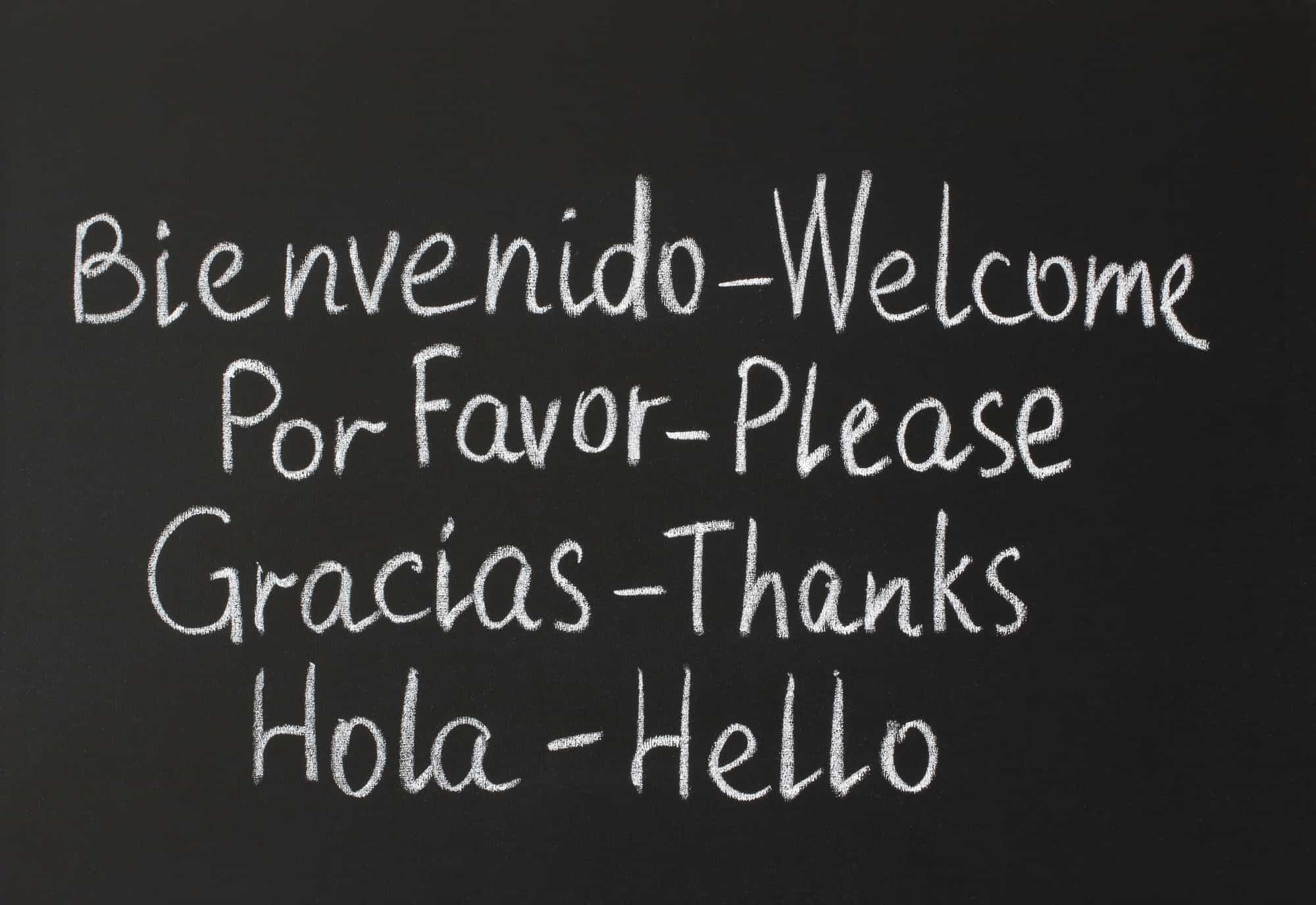 Spanish translations with chalk on a blackboard