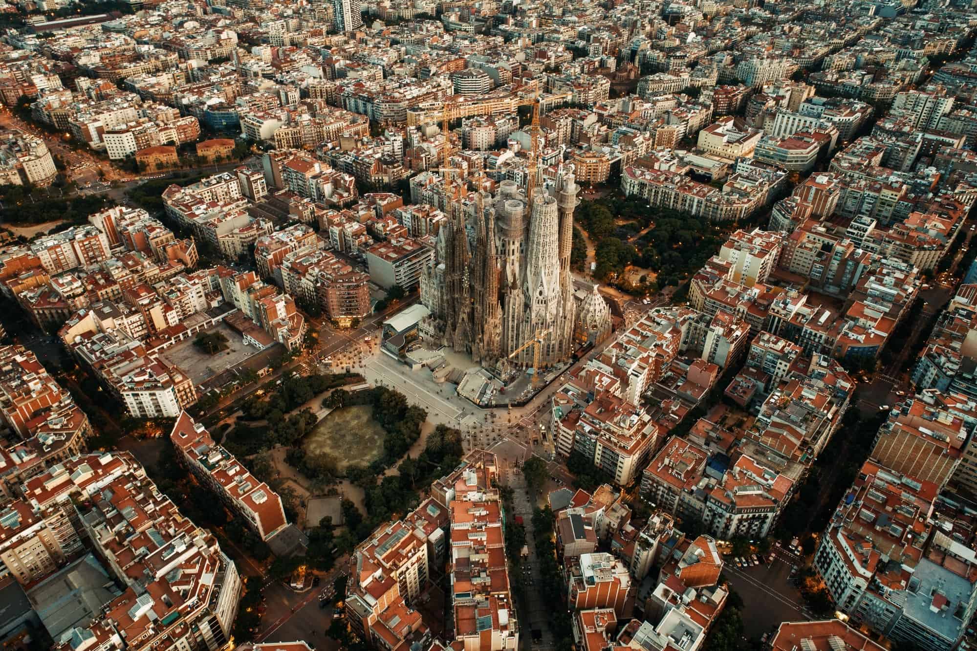 Barcelona street aerial view with beautiful patterns in Spain.
