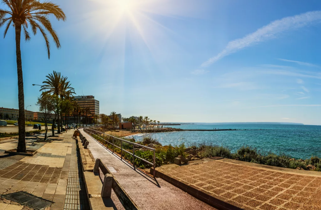 The cycle path in Palma. Palma is capital and largest city of autonomous community of Mallorca, Balearic Islands in Spain.