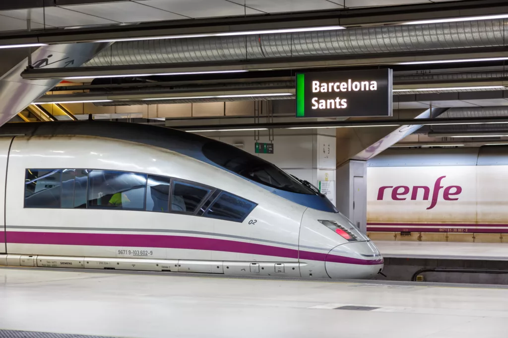 High-speed train RENFE train at Barcelona Sants train station