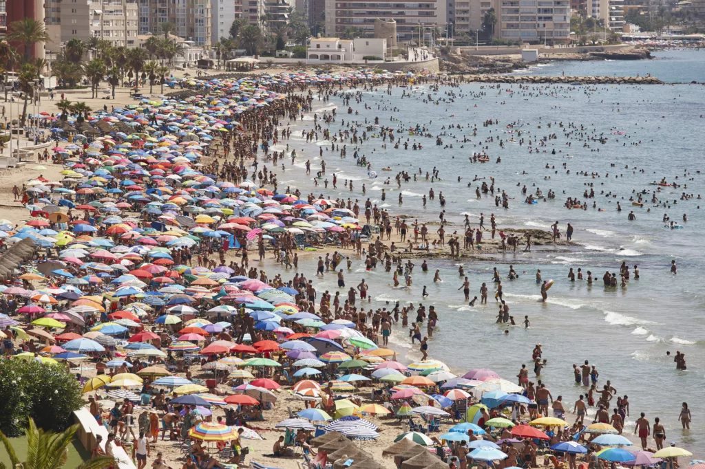 Mediterranean coastline in Spain. Summer crowd.