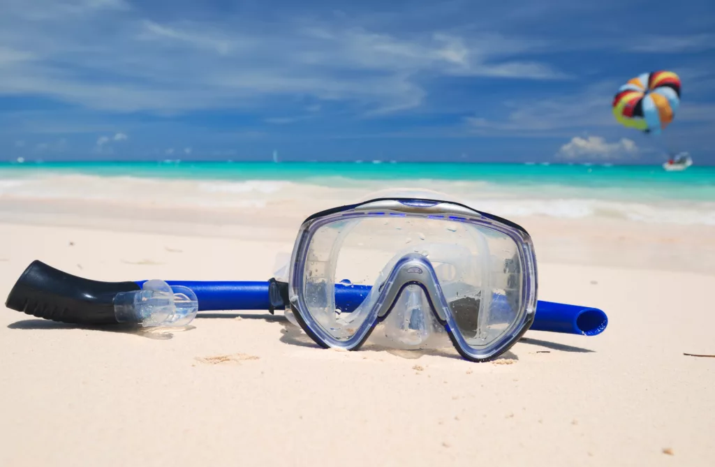 Snorkel equipment on a beach