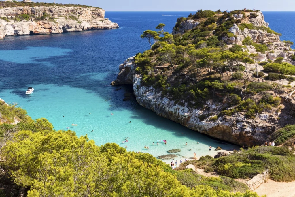 Sunny view of Caló des Moro, Mallorca, Balearic Islands, Spain