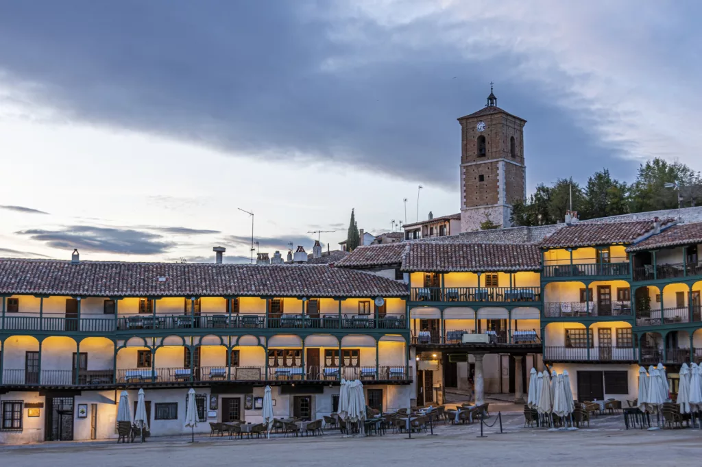 Sunset in the main square of the town of Chinchon considered the oldest in Spain