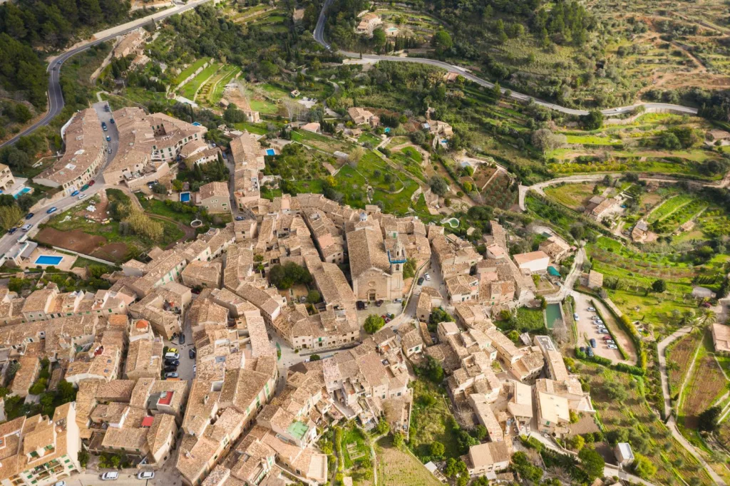 Aerial view of the old resort town Valldemossa