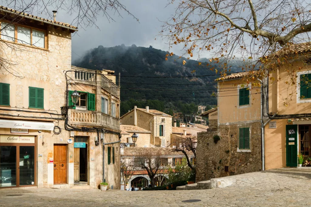 Picturesque street in the mountain resort town of Valldemossa