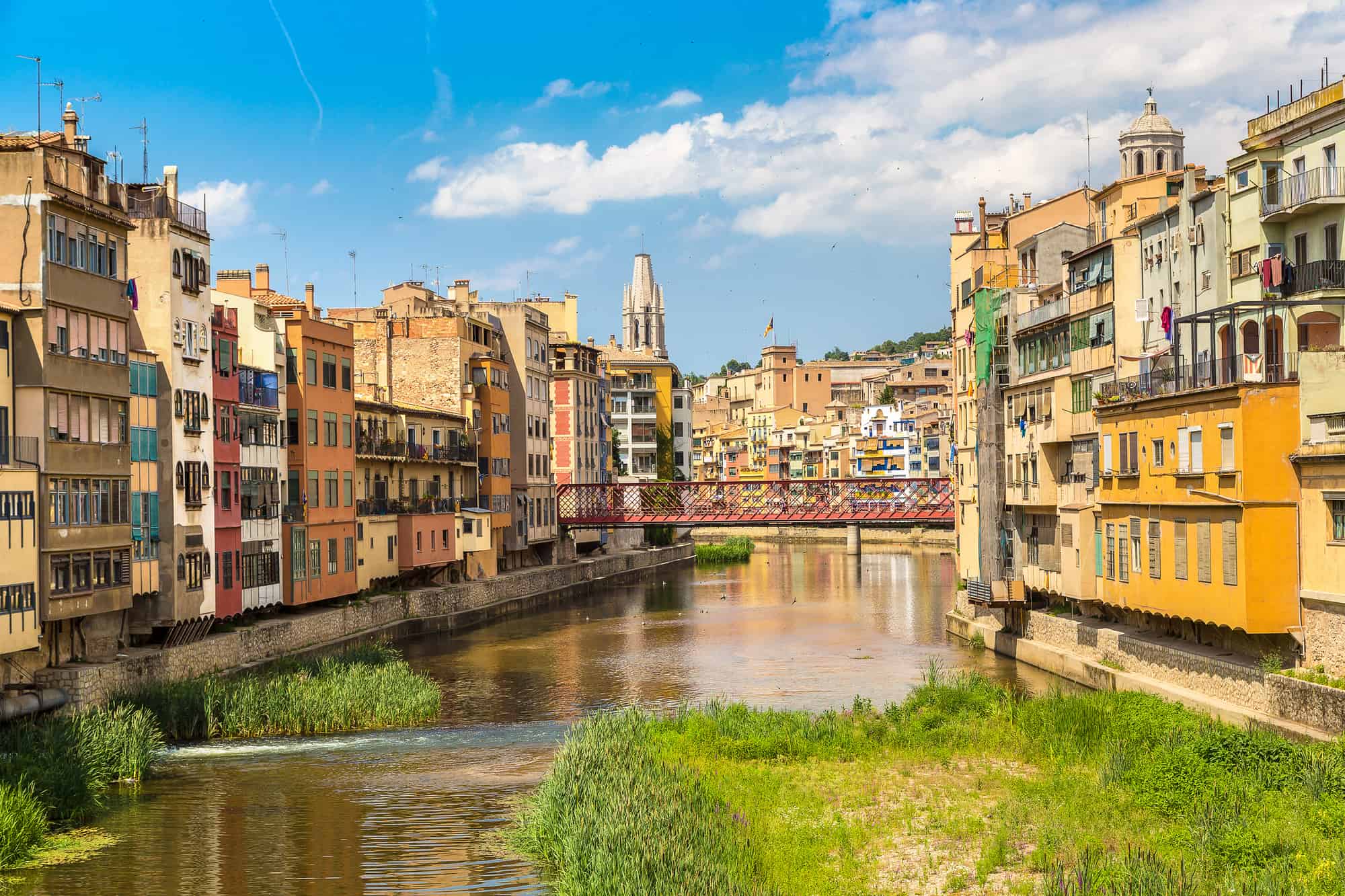 Colorful houses and Eiffel bridge in Girona