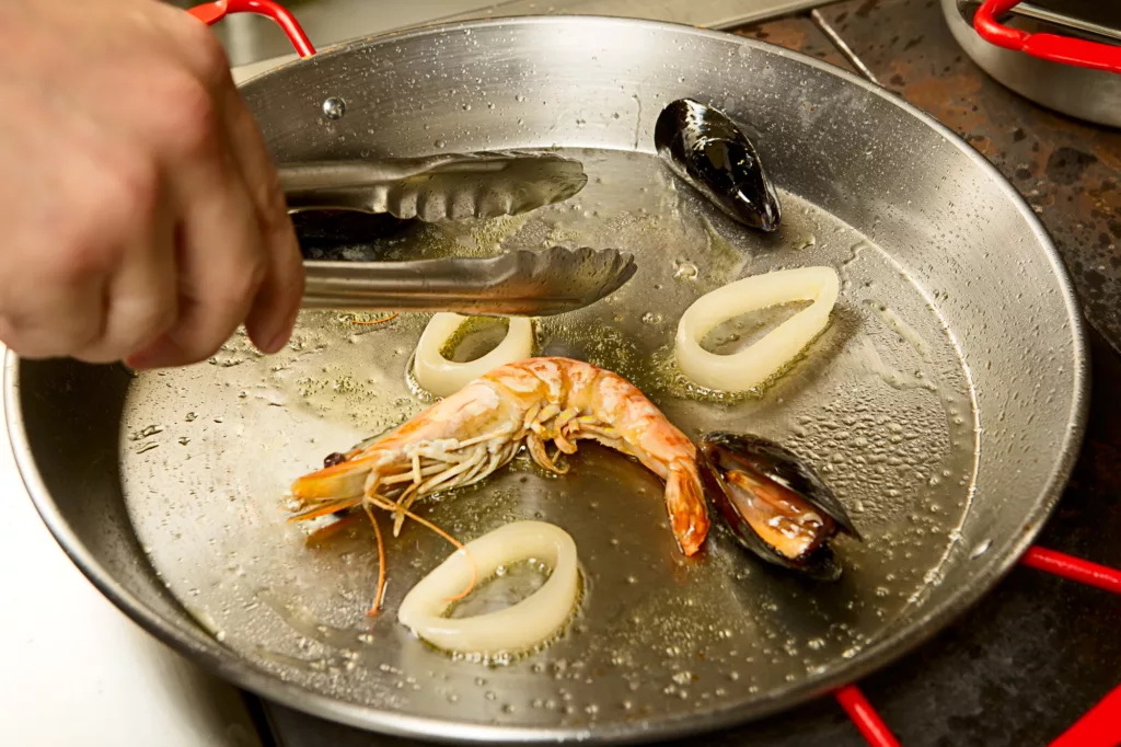 Seafood in pan