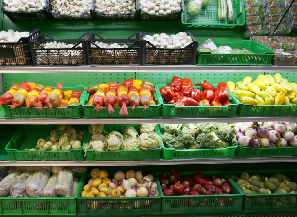 Fresh vegetables in supermarket Eroski
