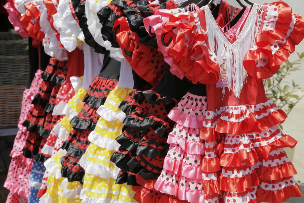 Flamenco dresses at a market