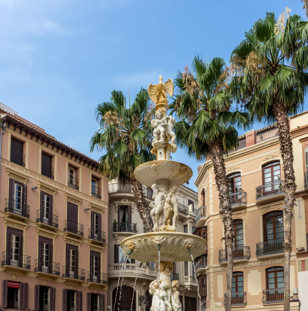 Water fountain in the city of Malaga in January