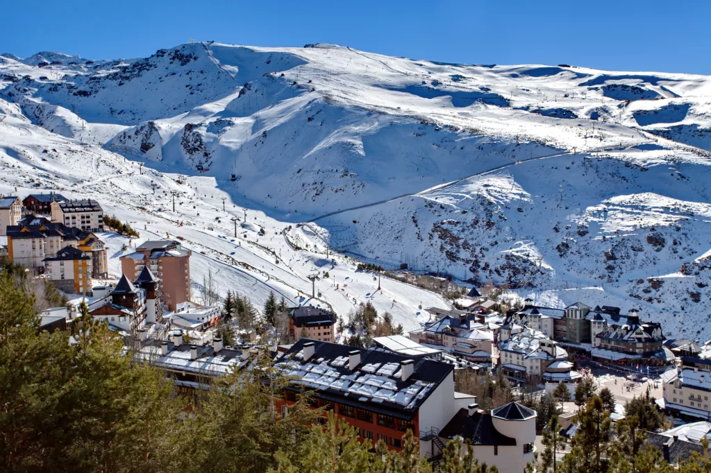 Mountain skiing - Pradollano, Sierra Nevada, Spain February