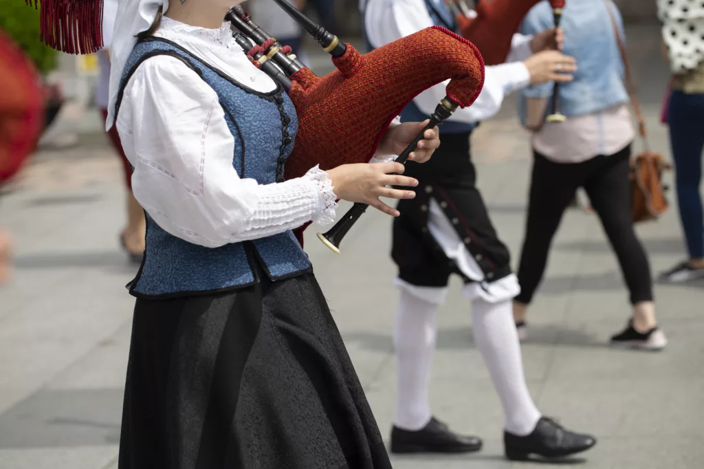 Muiñeira traditional Spanish dance with bagpipes
