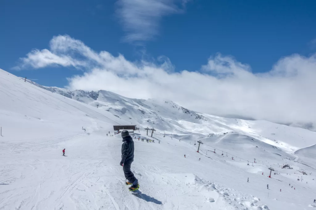 Ski slopes of Pradollano in Sierra Nevada mountains in Spain in January