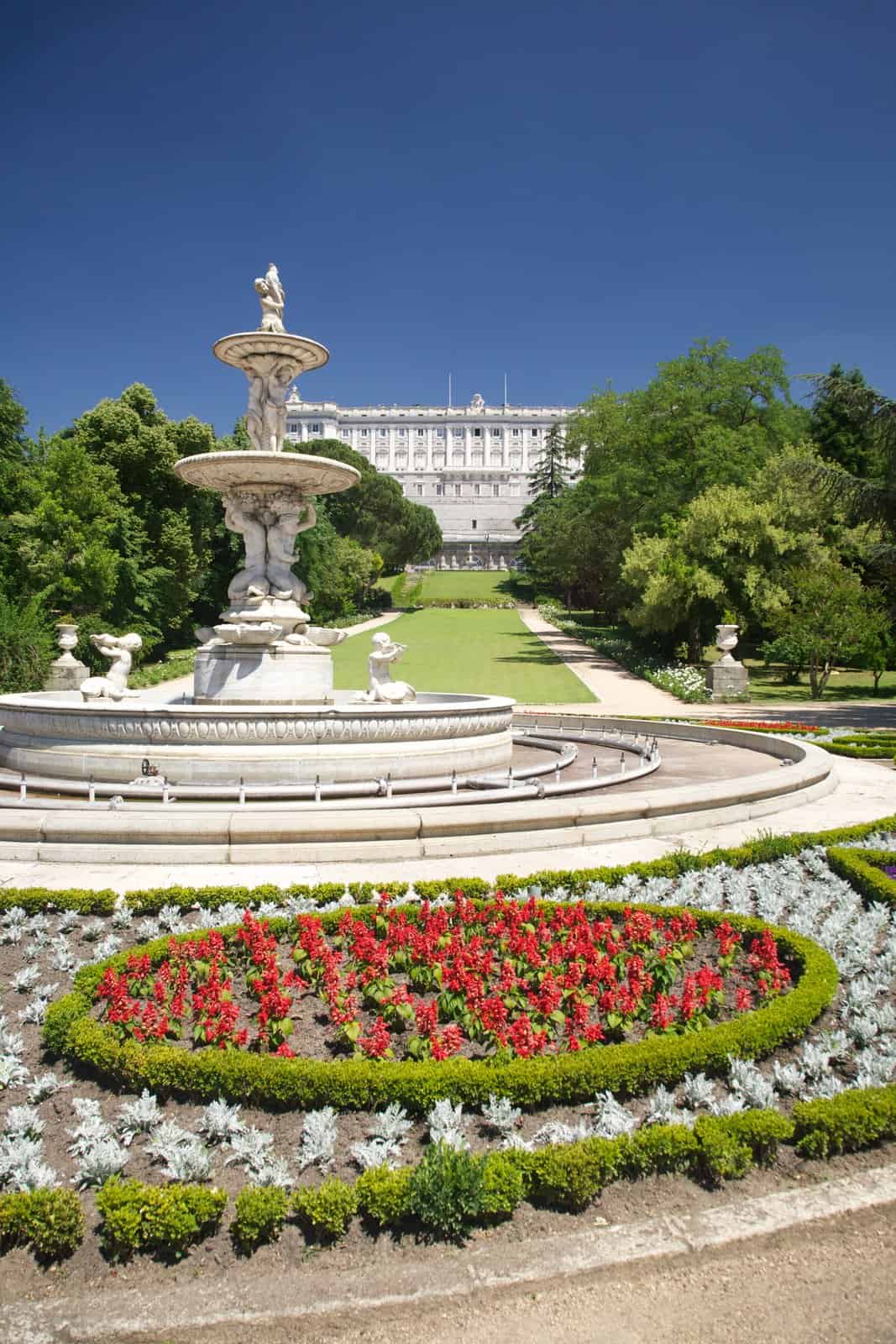 public garden next to Royal palace at Madrid Spain