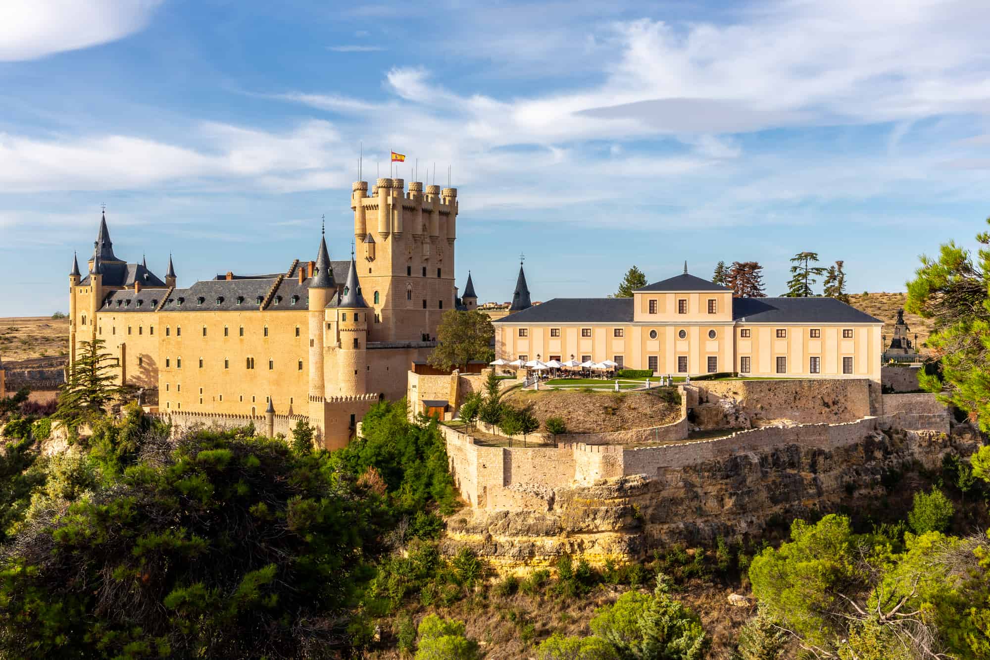 Alcazar of Segovia, Spain, medieval Spanish castle in Gothic architecture style on a hill with the Tower of John II of Castile