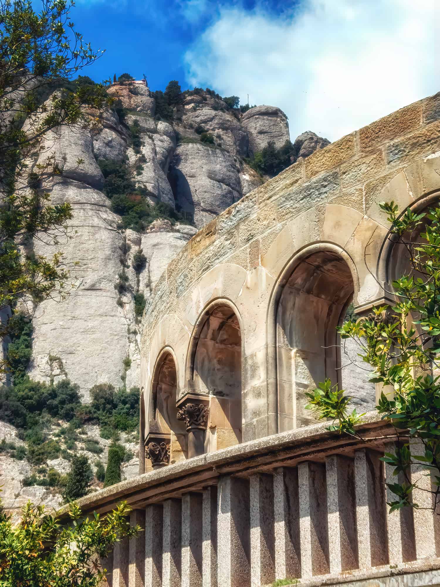 Ancient arches at Montserrat monastery in Spain
