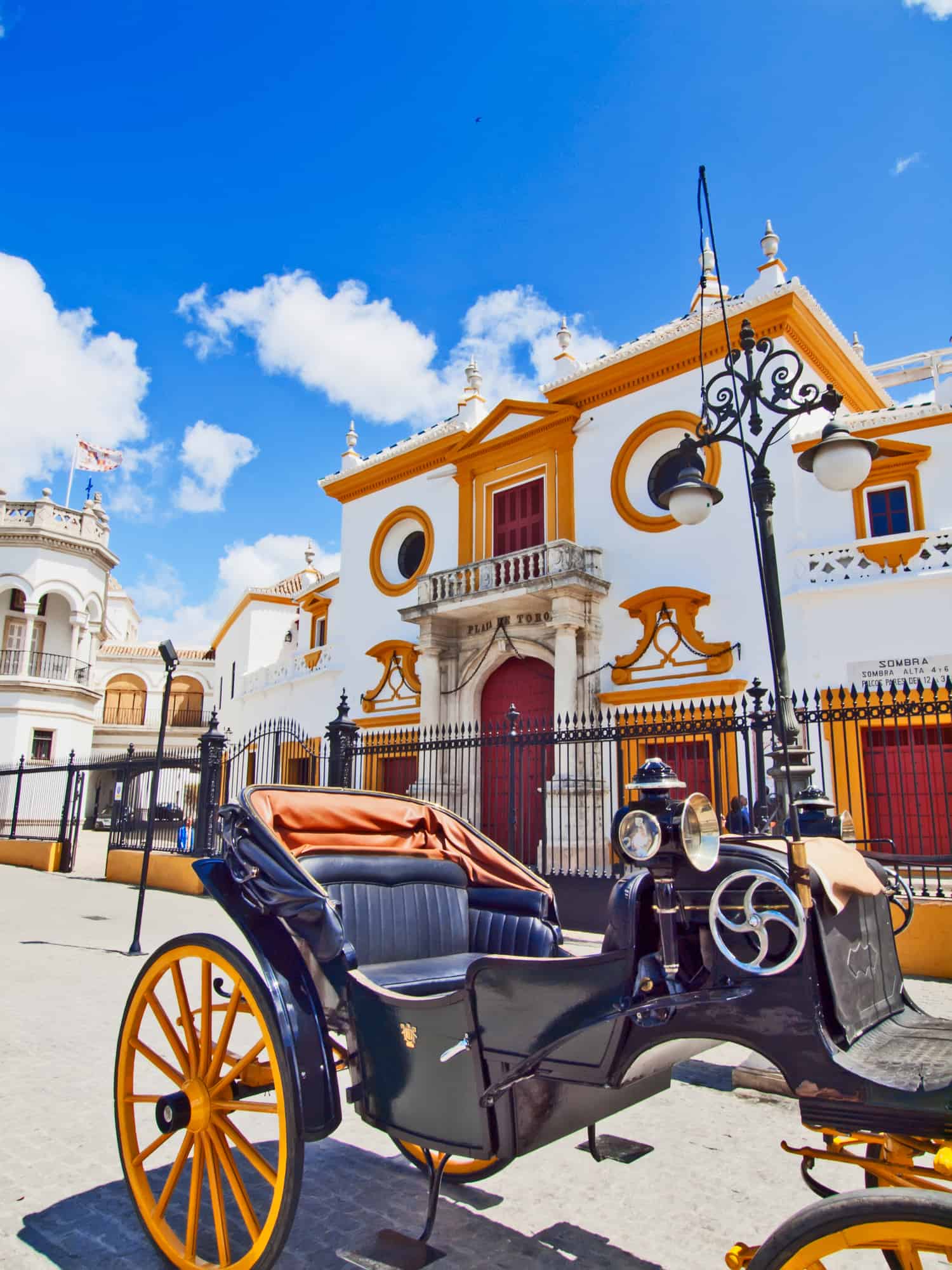 Chariot in front of bull arena in Seville
