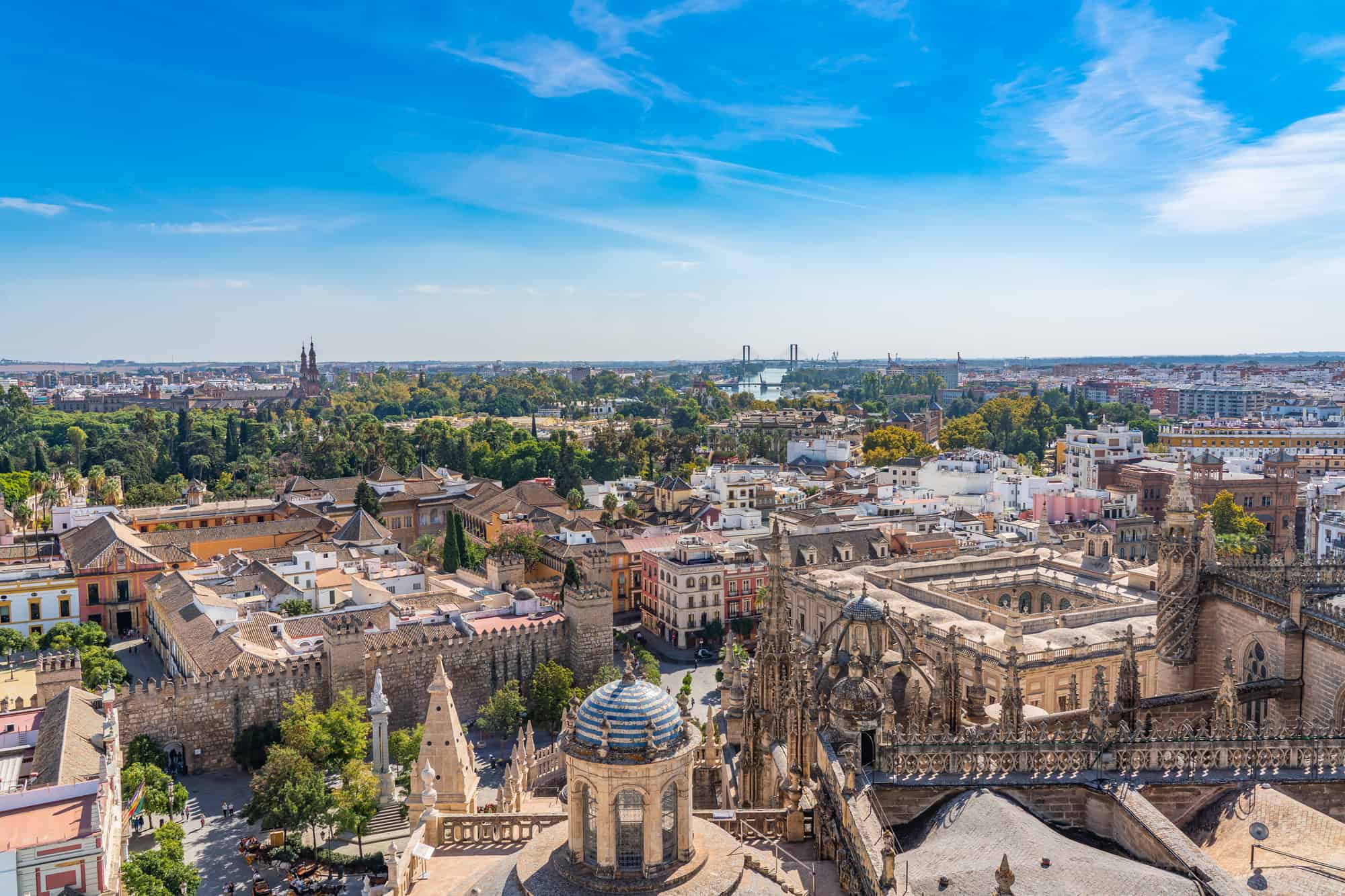 City skyline of Sevilla aerial view from the top of Cathedral of Saint Mary of the See