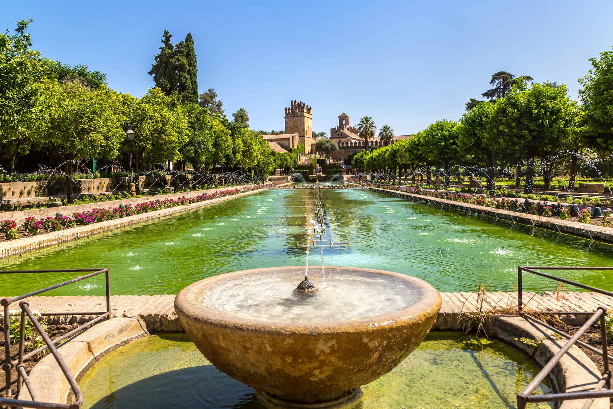 Fountain gardens of Alcazar in Cordoba