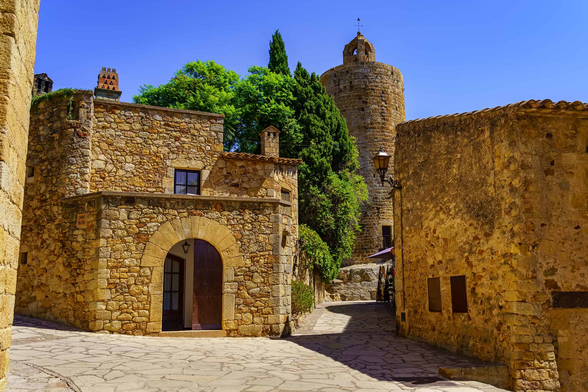 Houses built with stone in the picturesque medieval village of Pals, Girona, Catalonia