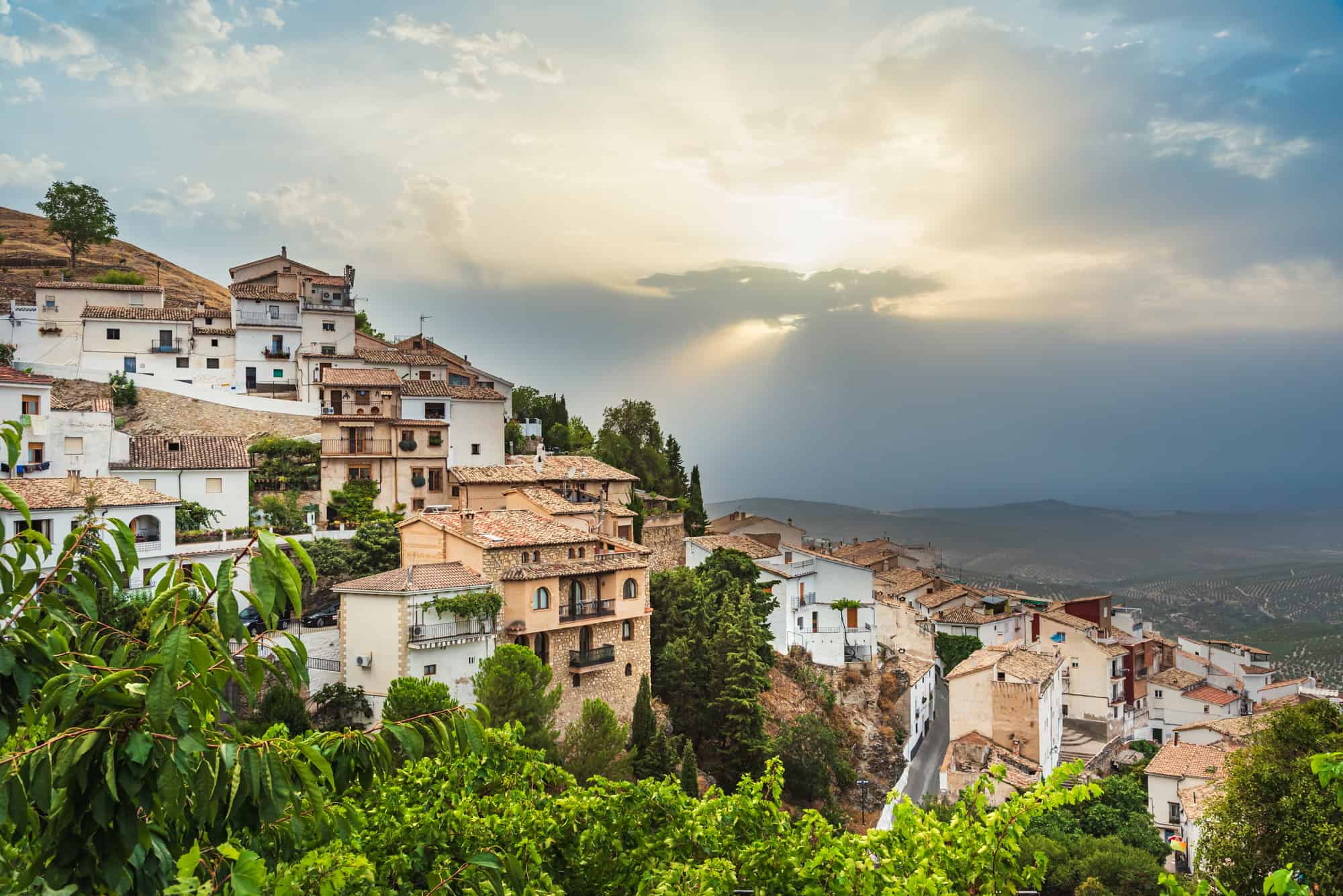 La Iruela,Cazorla,Jaen,Andalucia,view of the town with the olive groves in the background