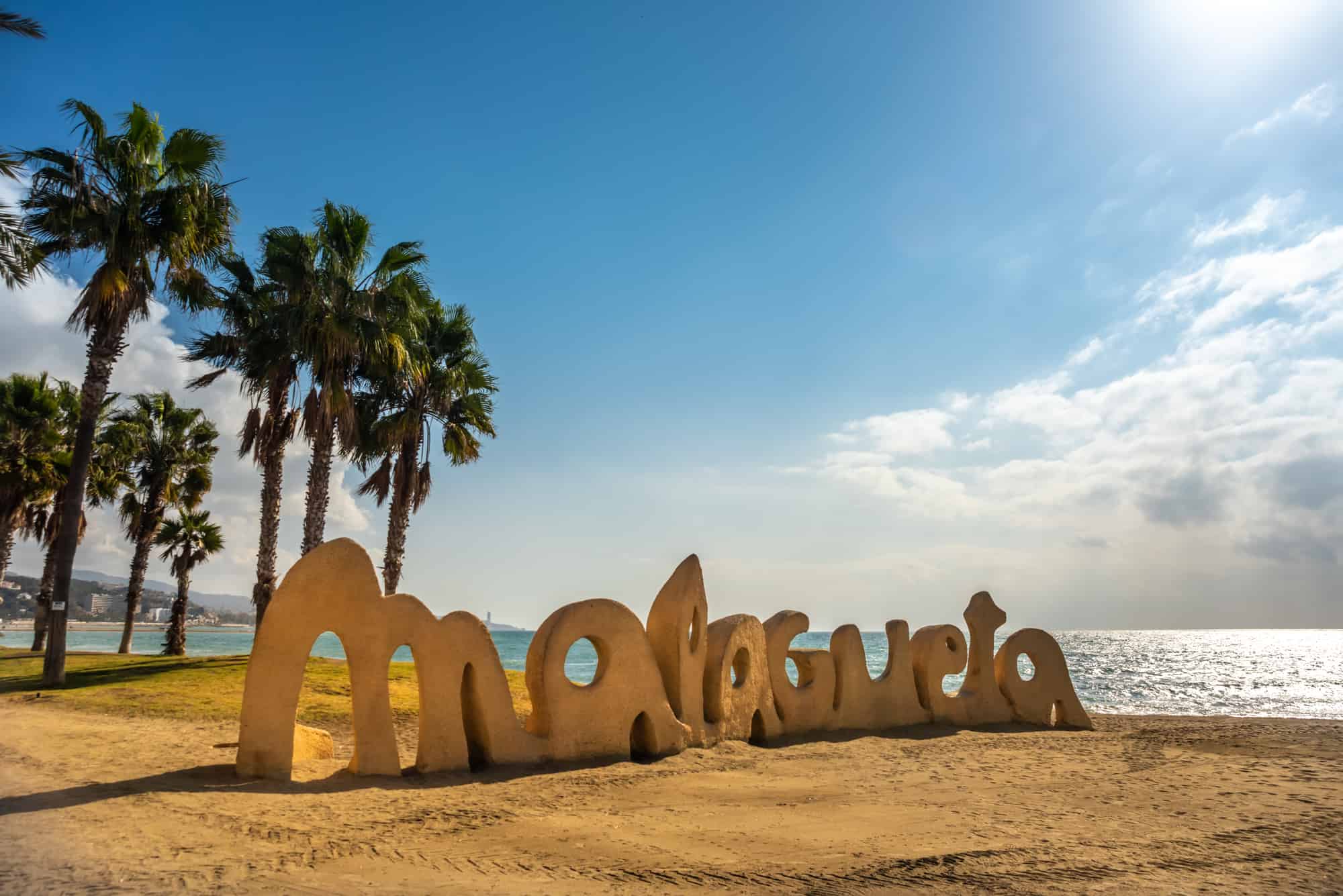 Malagueta sign at Malaga beach Costa del Sol Spain 
