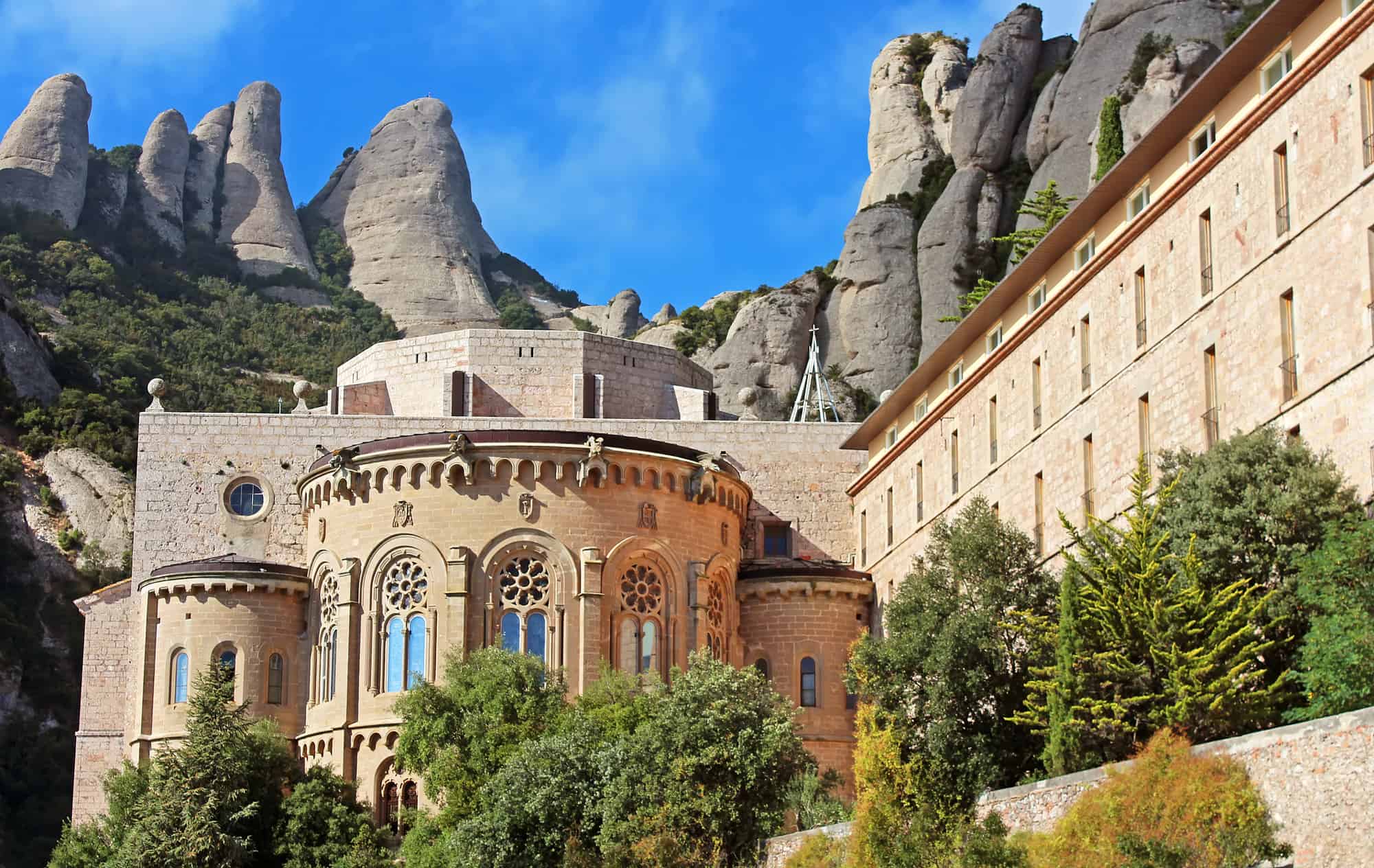 Montserrat Monastery is a beautiful Benedictine Abbey high up in the mountains near Barcelona, Spain 