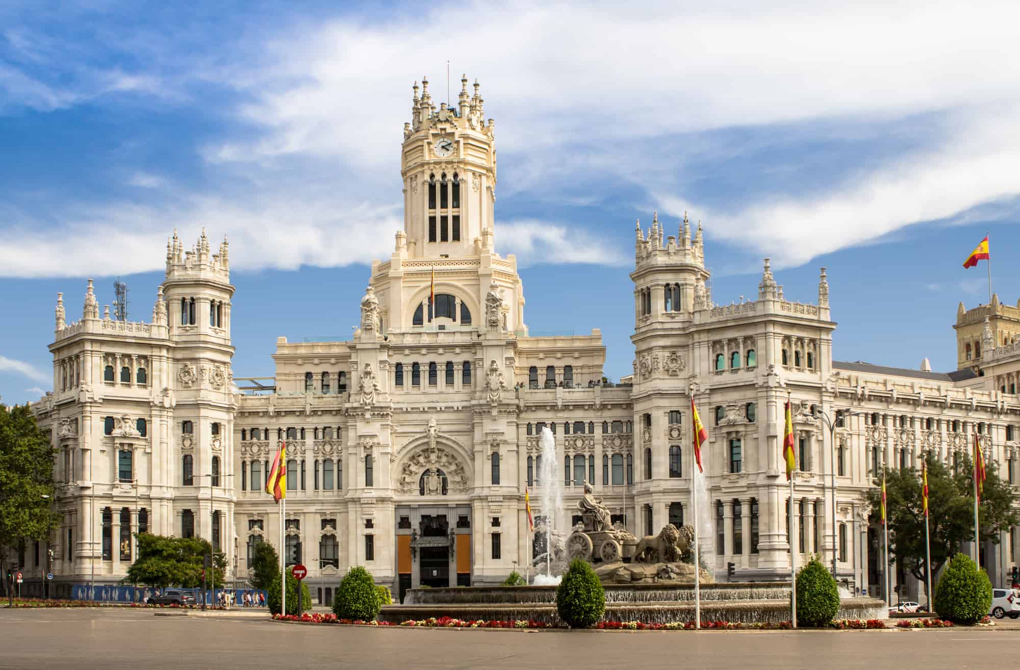 Palacio de Comunicaciones and Cibeles Fountain on the Plaza de Cibeles in Madrid, Spain