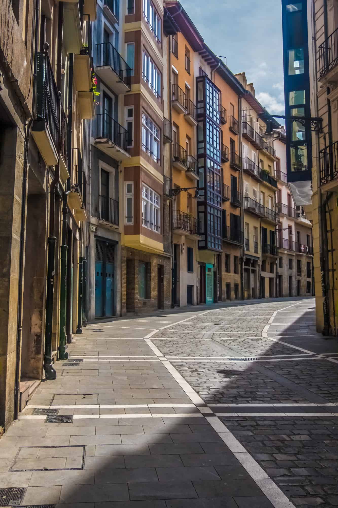 Estafeta Street, Pamplona (Iruña), the historical capitalof Navarre, Spain, Famous for the running of the bulls during the San Fermin festival brought to literary renown by Ernest Hemingway's novel The Sun Also Rises.