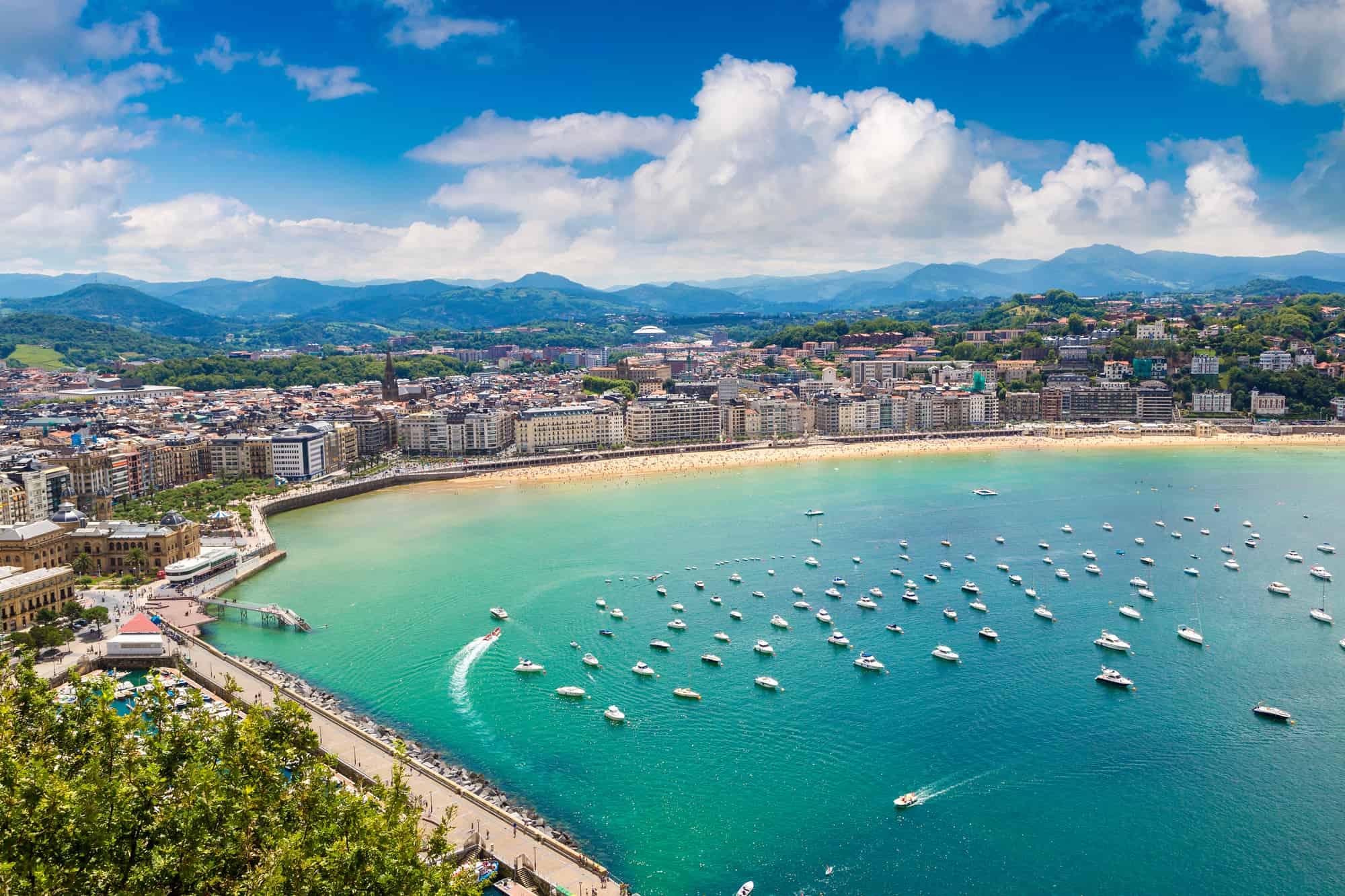 Panoramic aerial view of San Sebastian (Donostia) in a beautiful summer day, Spain