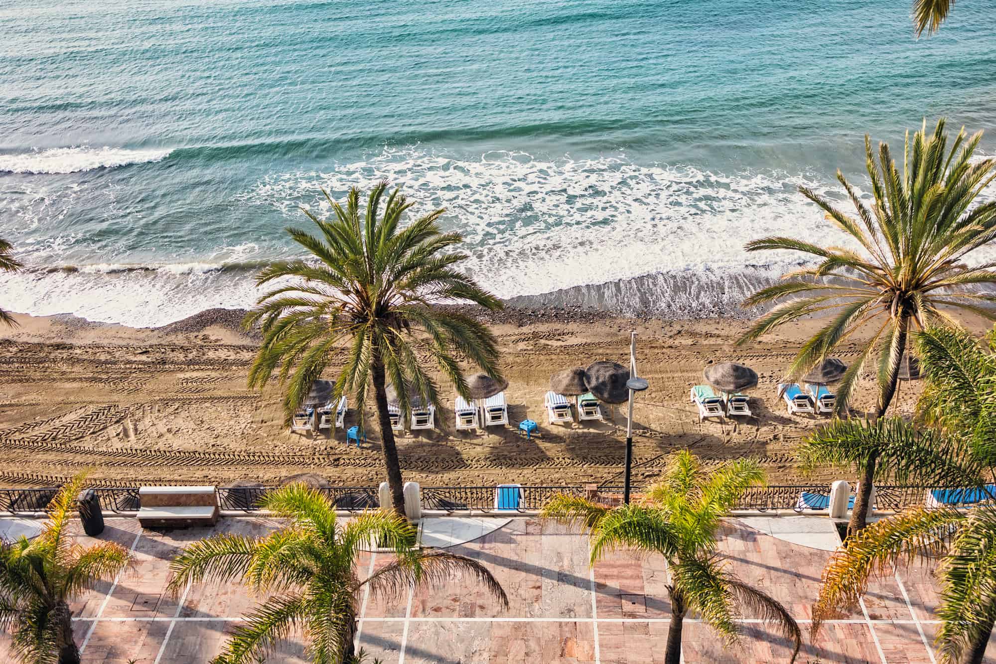Panoramic view of Marbella promenade and beach, Spain resort