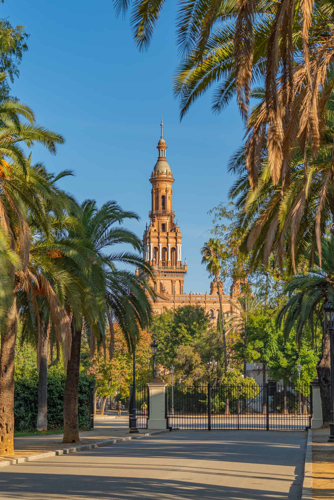 Parque de Maria Luisa is a famous public park in Sevilla, along the Guadalquivir River, Andalusia. vertical
