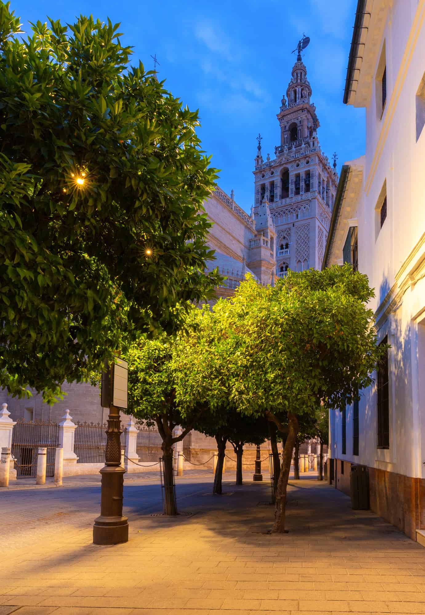 Seville. Giralda tower of the cathedral at dawn.