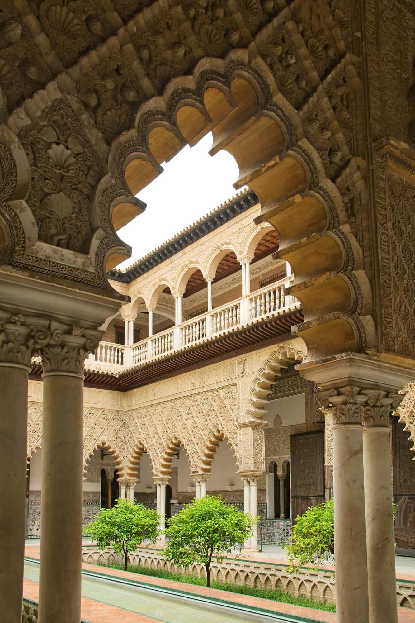 Seville Alcazar Patio de las Doncellas (Courtyard of the Maidens). It is a royal palace in Seville, Spain, built for the Christian king Peter of Castile. Is a UNESCO World Heritage
