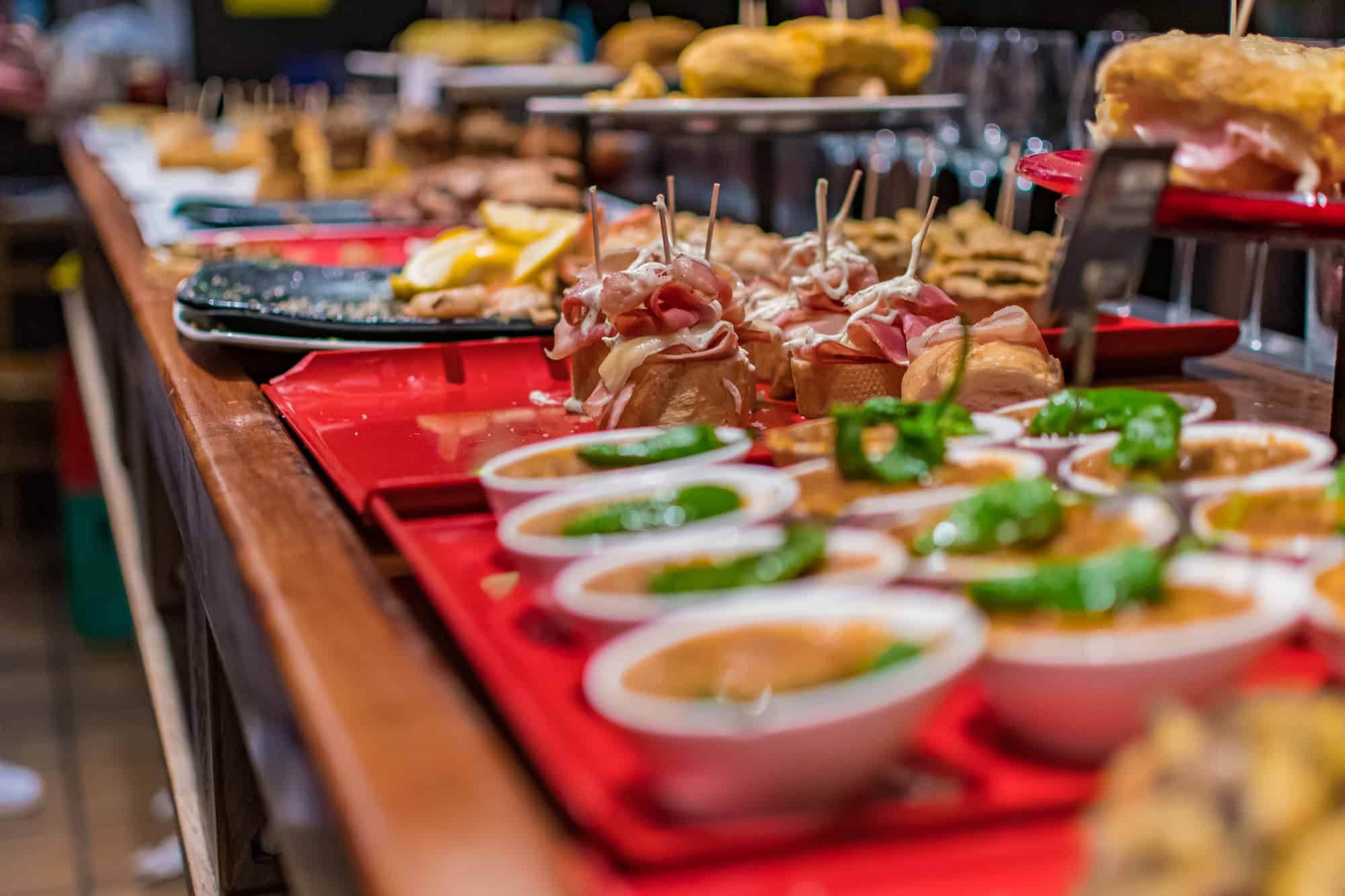 Typical food called tapas in a bar in Madrid, Spain