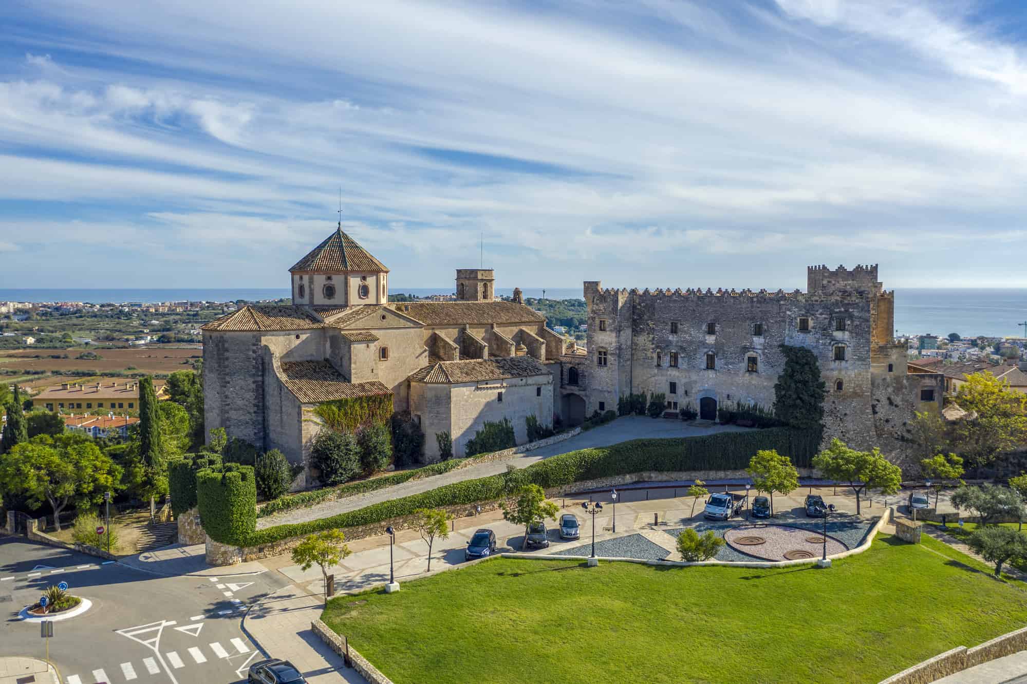 A view of Sant Marti Church and Altafulla Castle in Altafulla, Catalonia Spain