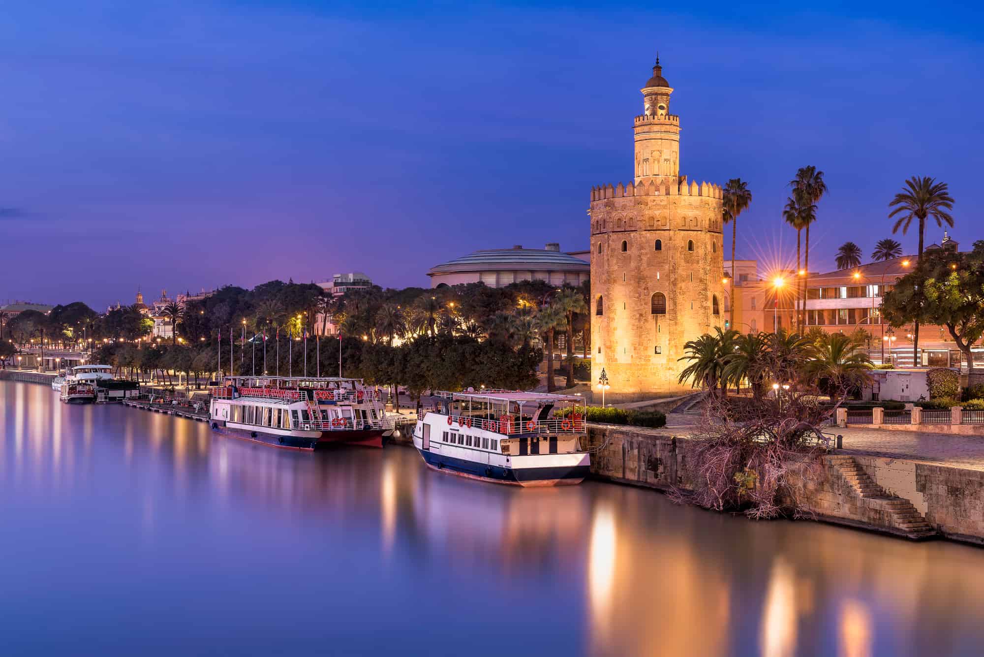 Scenic view of Seville in Winter by night 