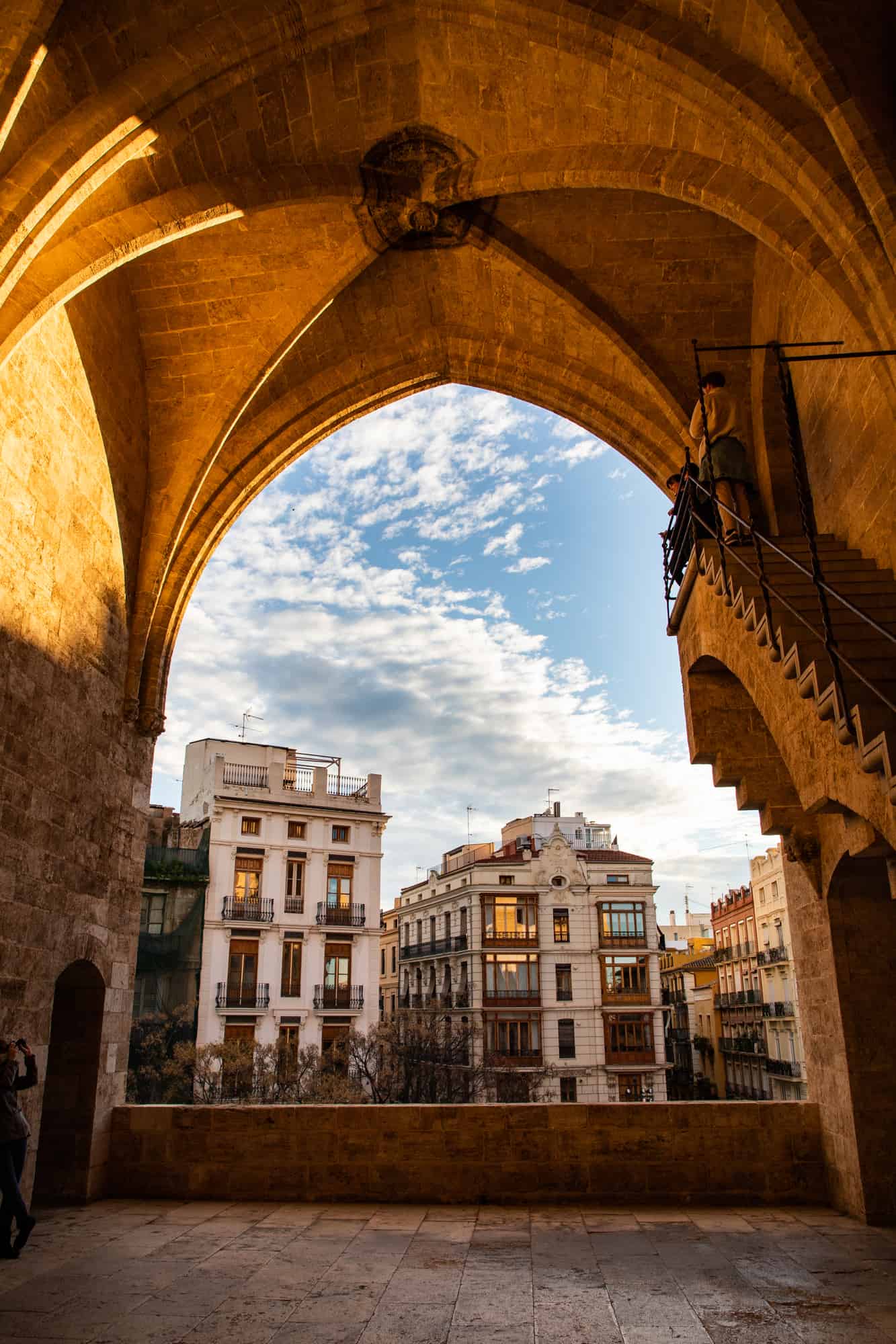Serranos towers on the old town of Valencia city in Spain in Winter
