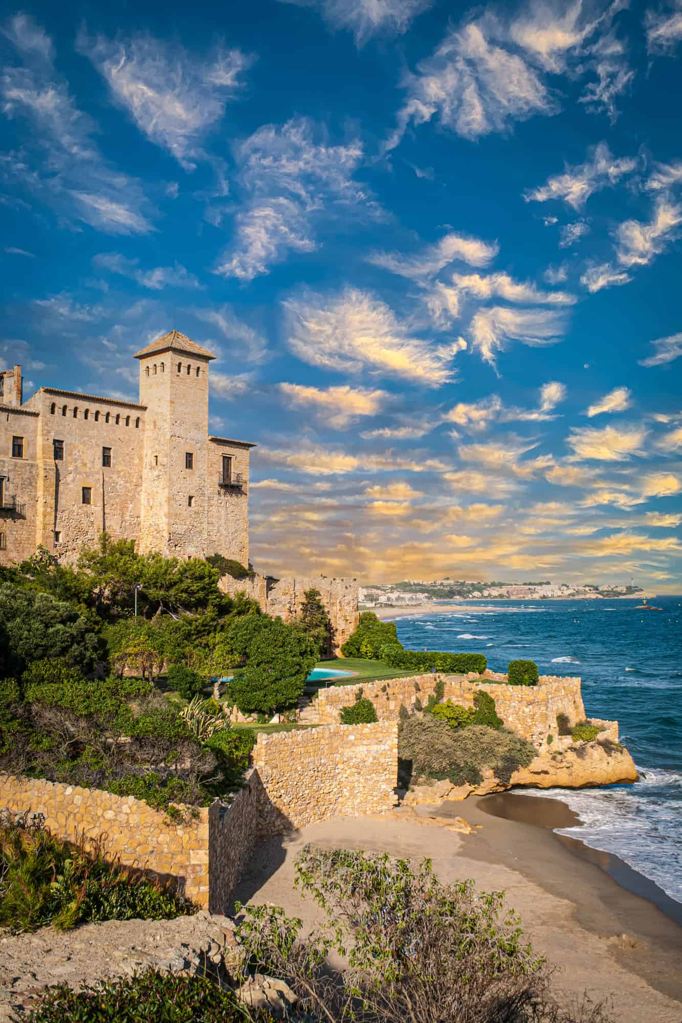 A view of Tamarit Castle and the mediterranean sea in Tarragona, Spain