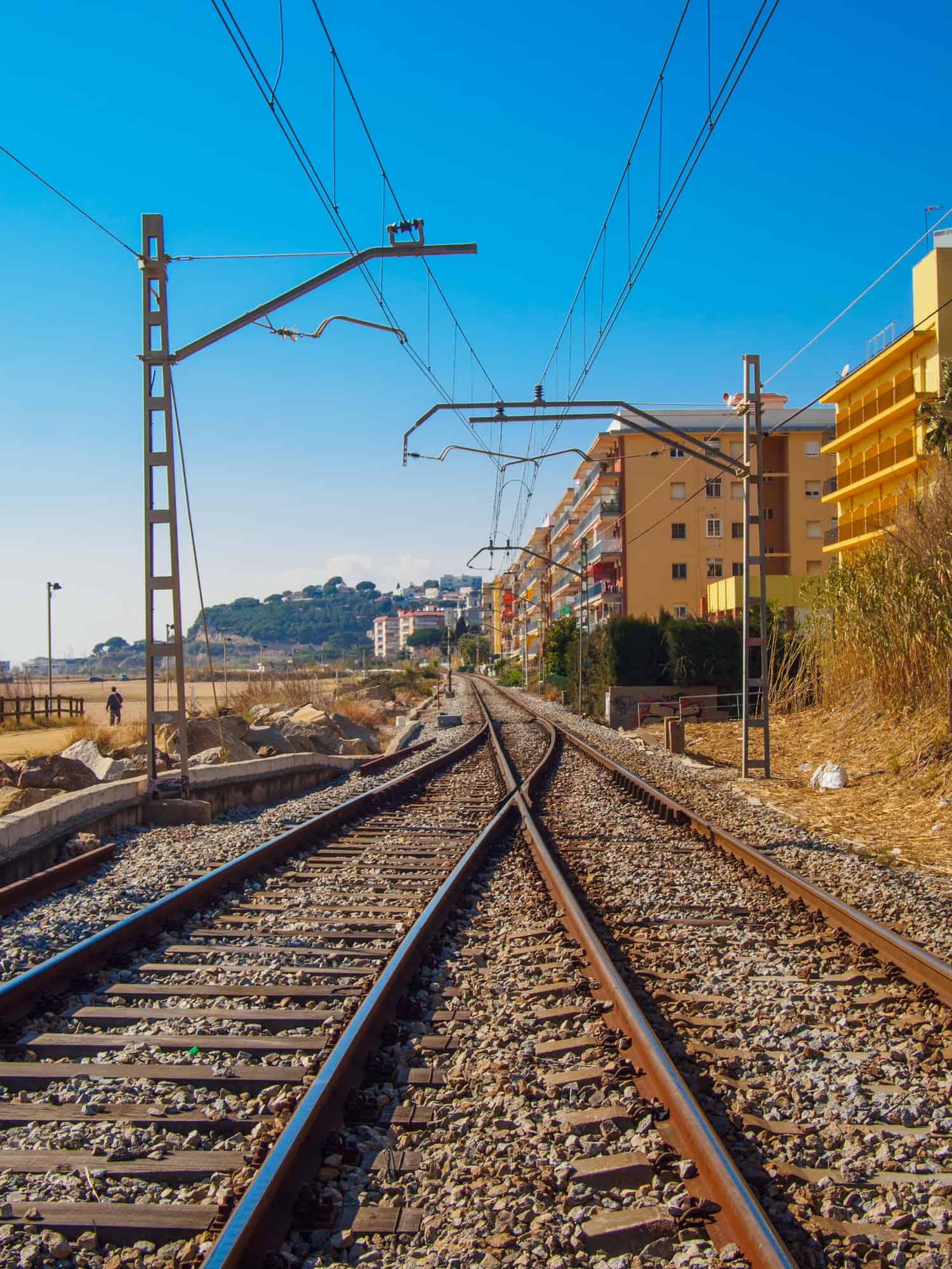 train tracks next to the sea in Mataro, Catalonia