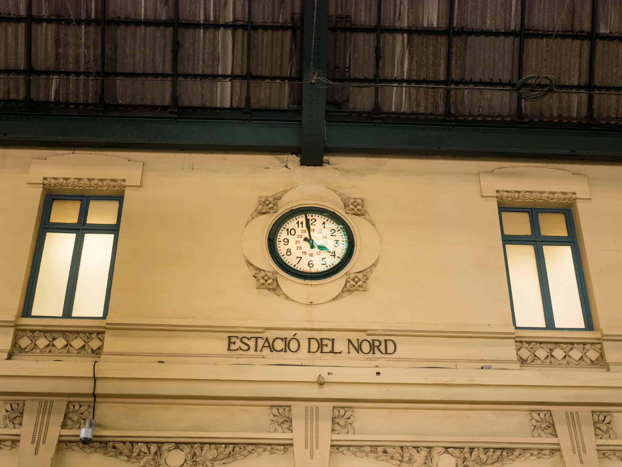 Wall clock in north train station in Valencia, spain