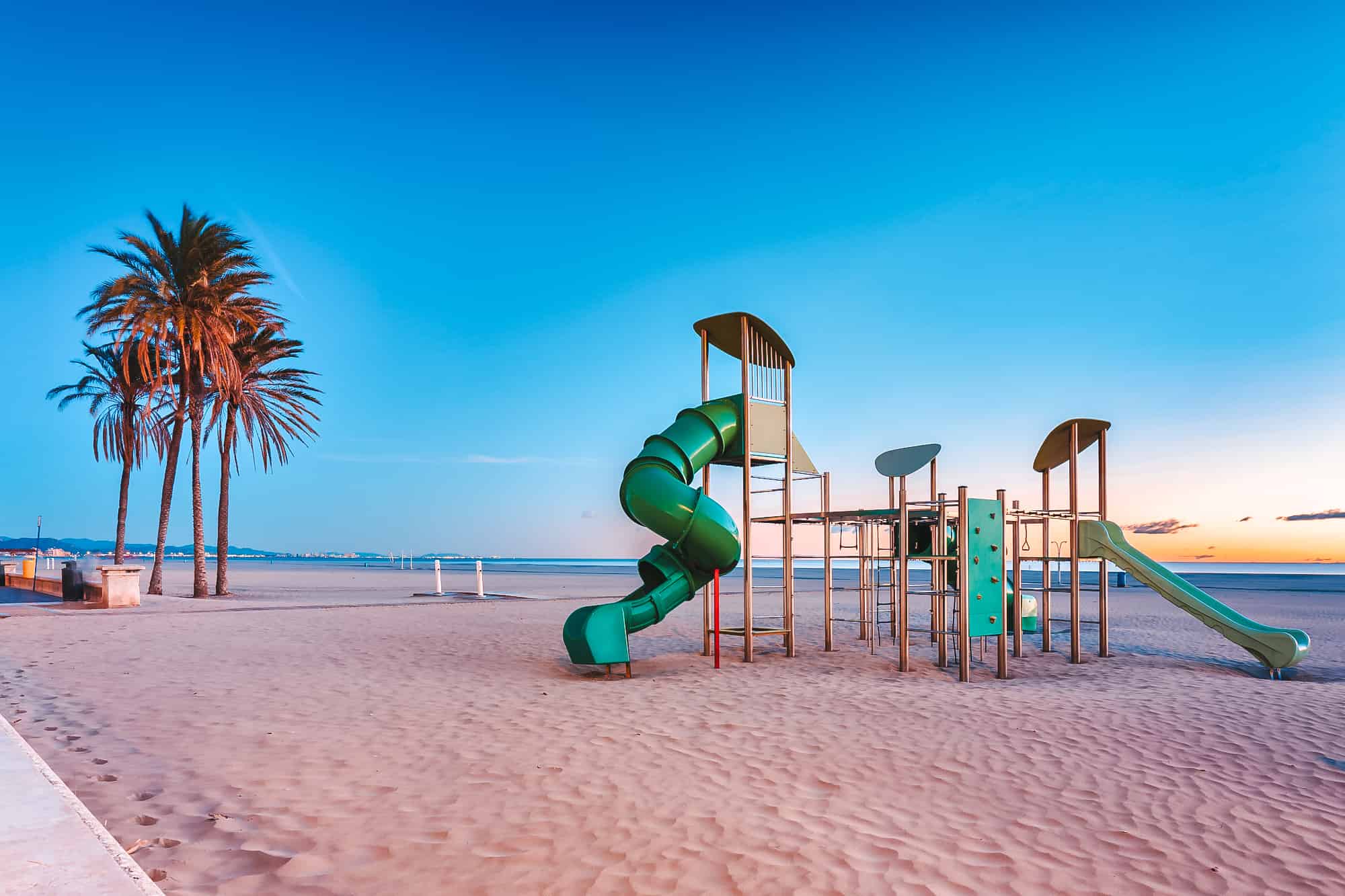 Public playground at Playa de las Arenas beach in Valencia at d