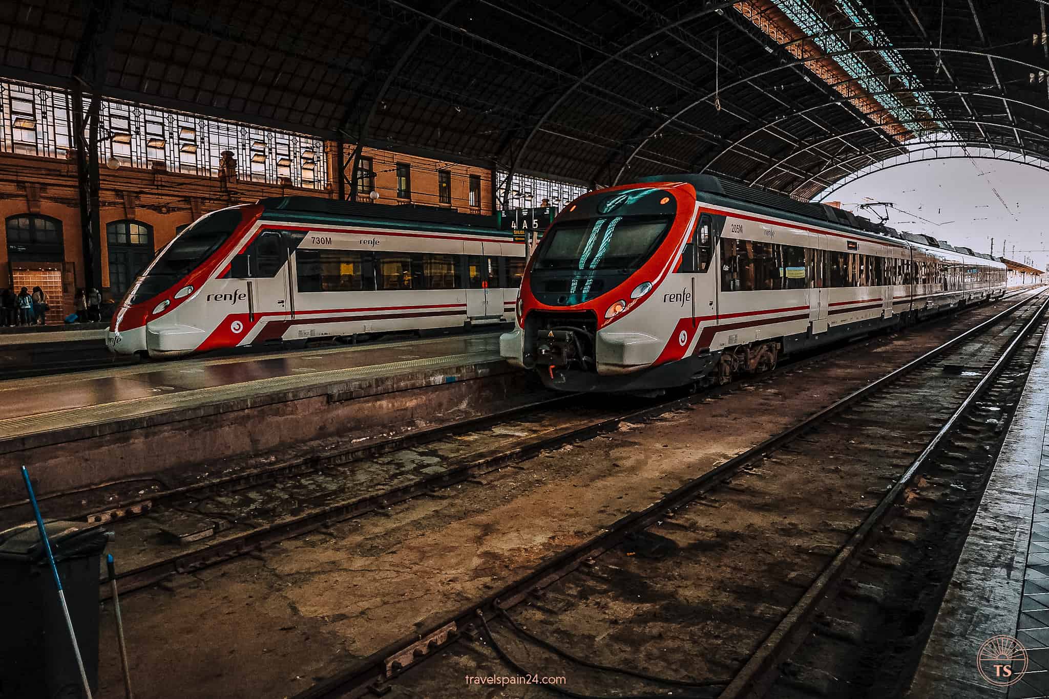 Renfe trains lined up at Valencia Station North