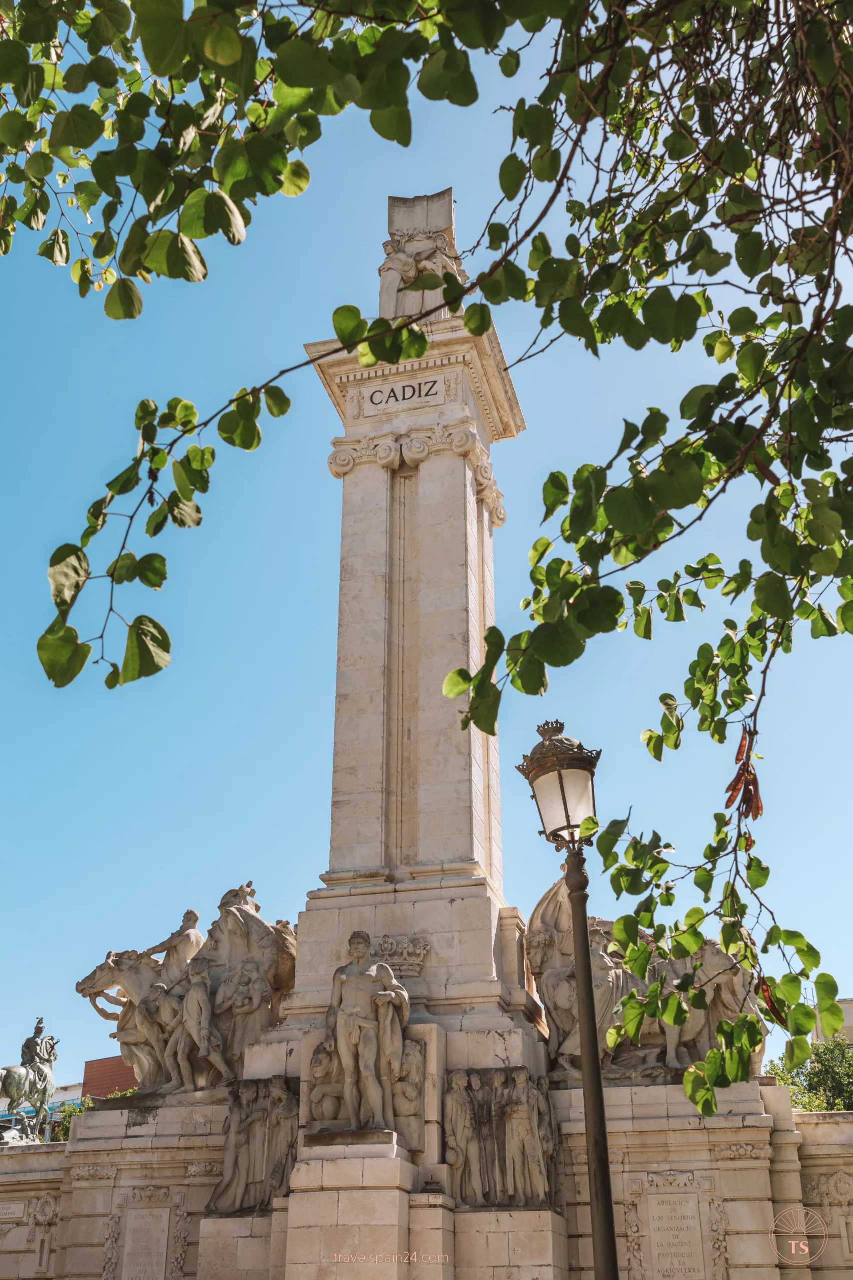 Close-up of the Monument to the Constitution of 1812 in Cadiz, showcasing intricate details of this historic landmark. A prominent highlight on Cadiz cultural heritage.